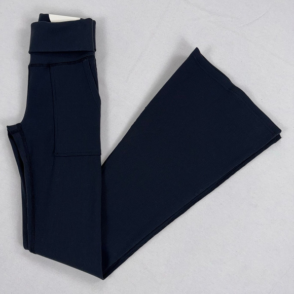 Aerie Offline Womens Fold Over Ribbed Flare Legging Small Black - Picture 2 of 16